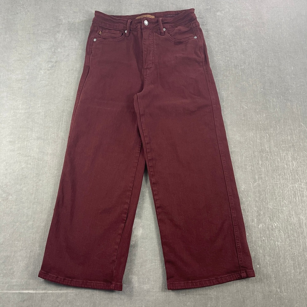 Judy Blue Women 7/28 Burgundy Wide Leg Jeans‎ High Rise Stretch Garment Dyed